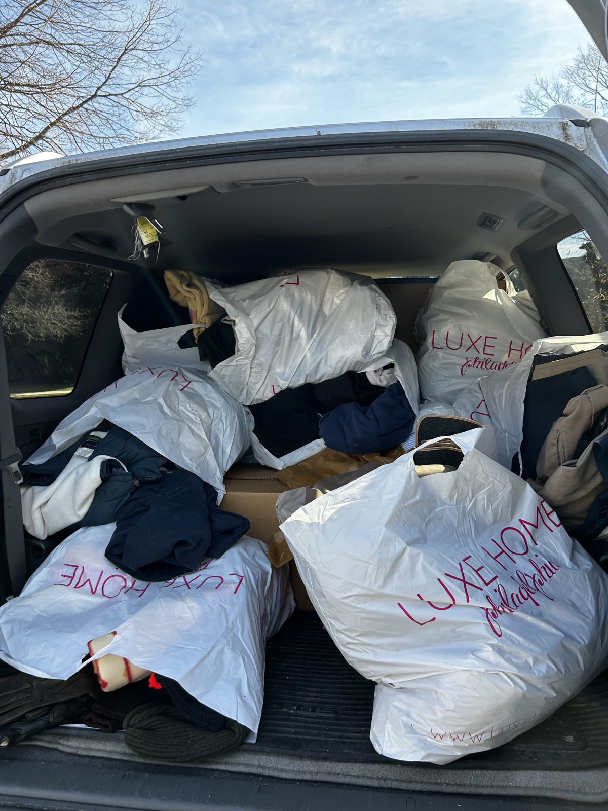 Free donation pickup vehicle filled with clothes donated by West Chester PA neighbors