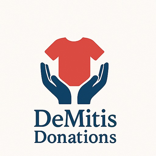 DeMitis Donations logo — hands holding a donated shirt